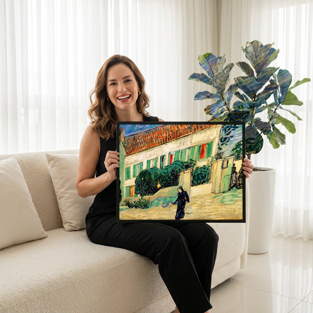 Quadro Decorativo A Casa Amarela - Van Gogh com modelo em ambiente