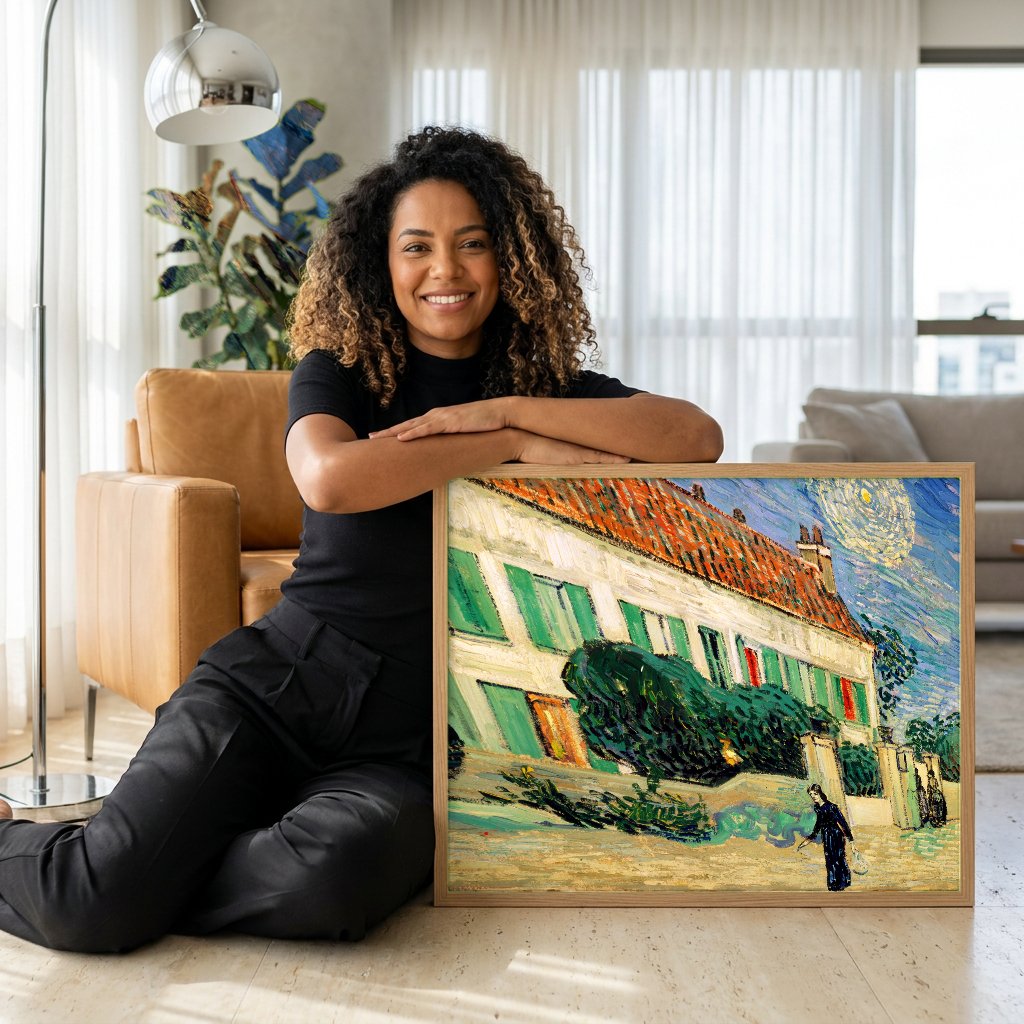 Quadro Decorativo A Casa Amarela - Van Gogh com modelo em ambiente