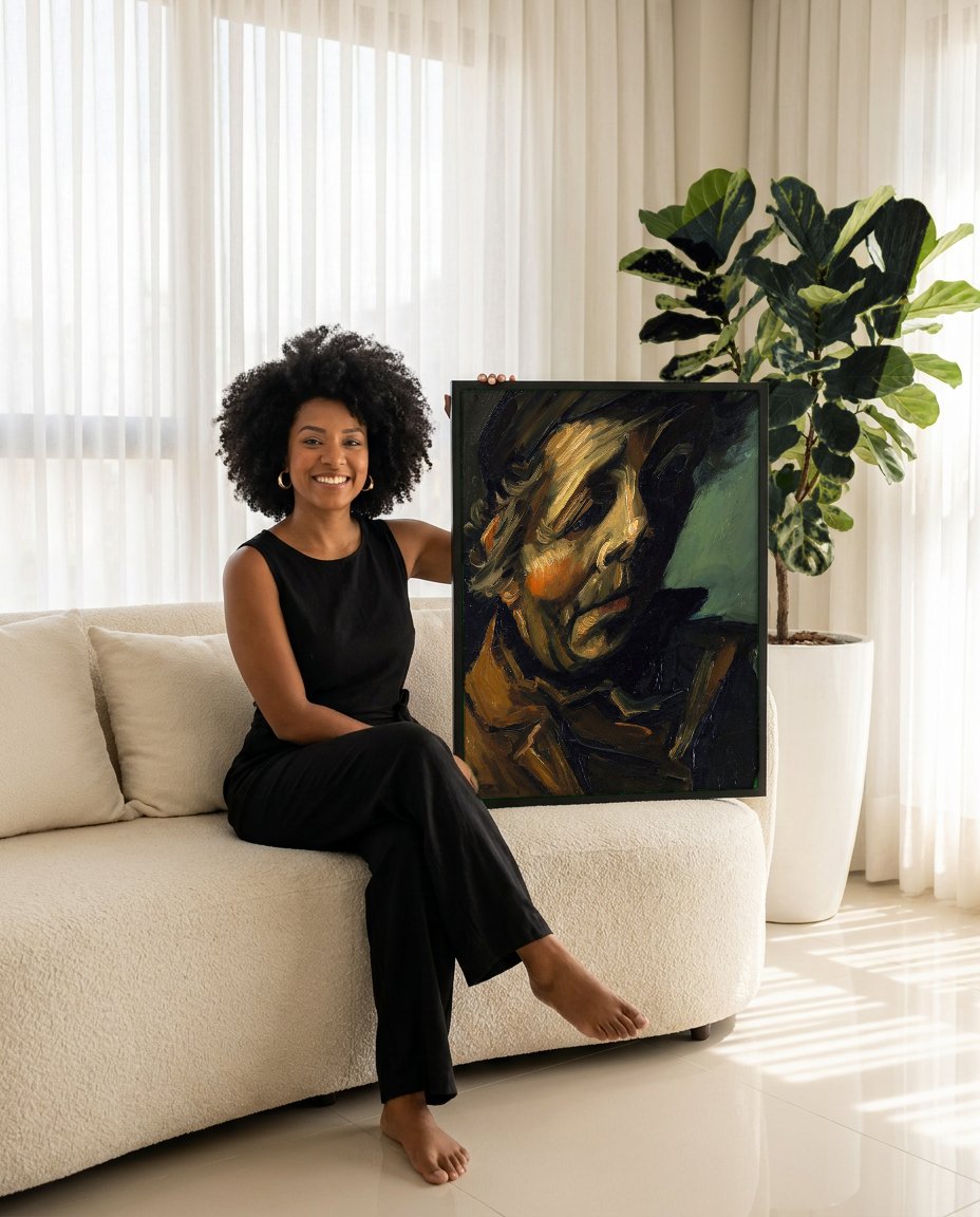 Quadro Decorativo Homem com Boné - Van Gogh com modelo em ambiente
