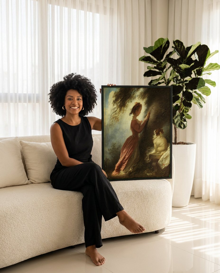 Quadro Decorativo A Carta de Amor - Fragonard com modelo em ambiente