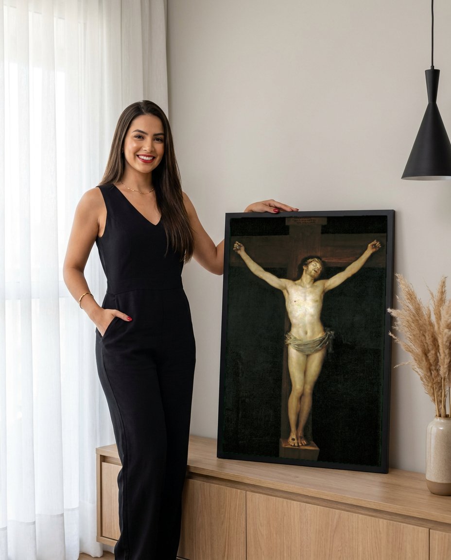 Quadro Decorativo Cristo Crucificado - Goya com modelo em ambiente