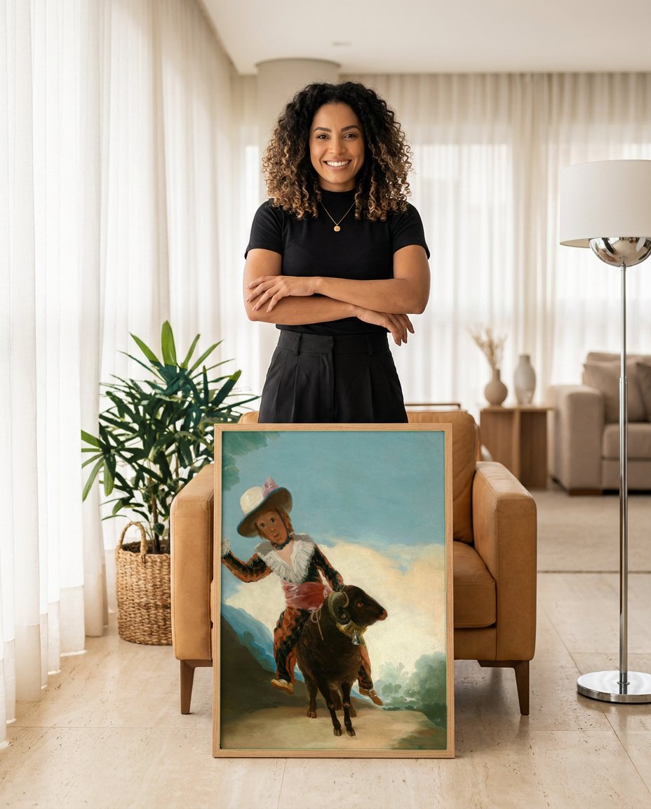 Quadro Decorativo Menino no Carneiro - Goya com modelo em ambiente