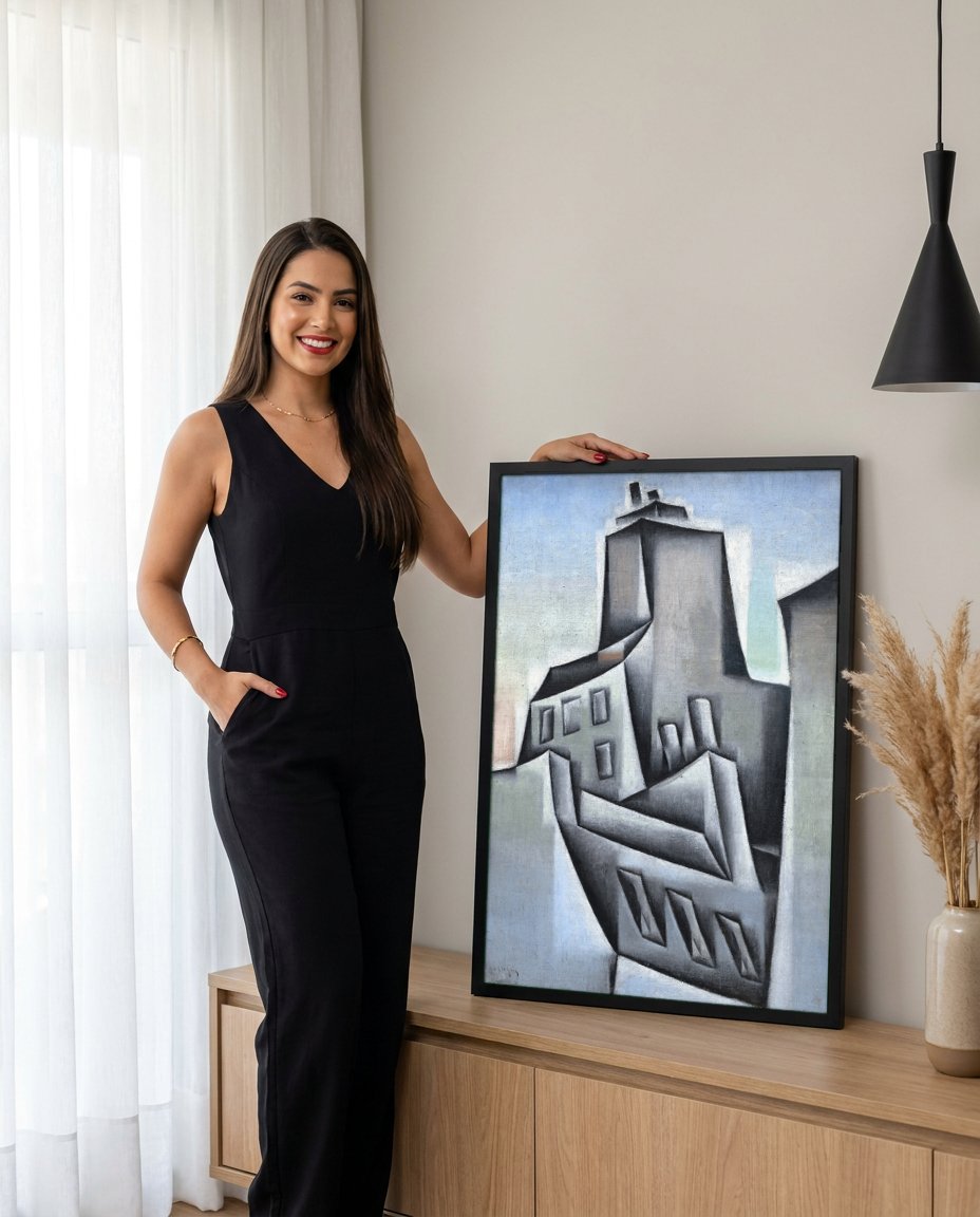 Quadro Decorativo Casas em Paris - Juan Gris com modelo em ambiente