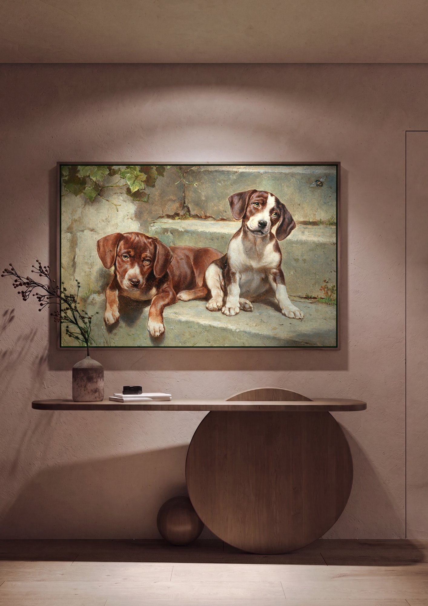 Quadro Decorativo Cães Filhotes em Degraus - Carl Reichert em ambiente decorado