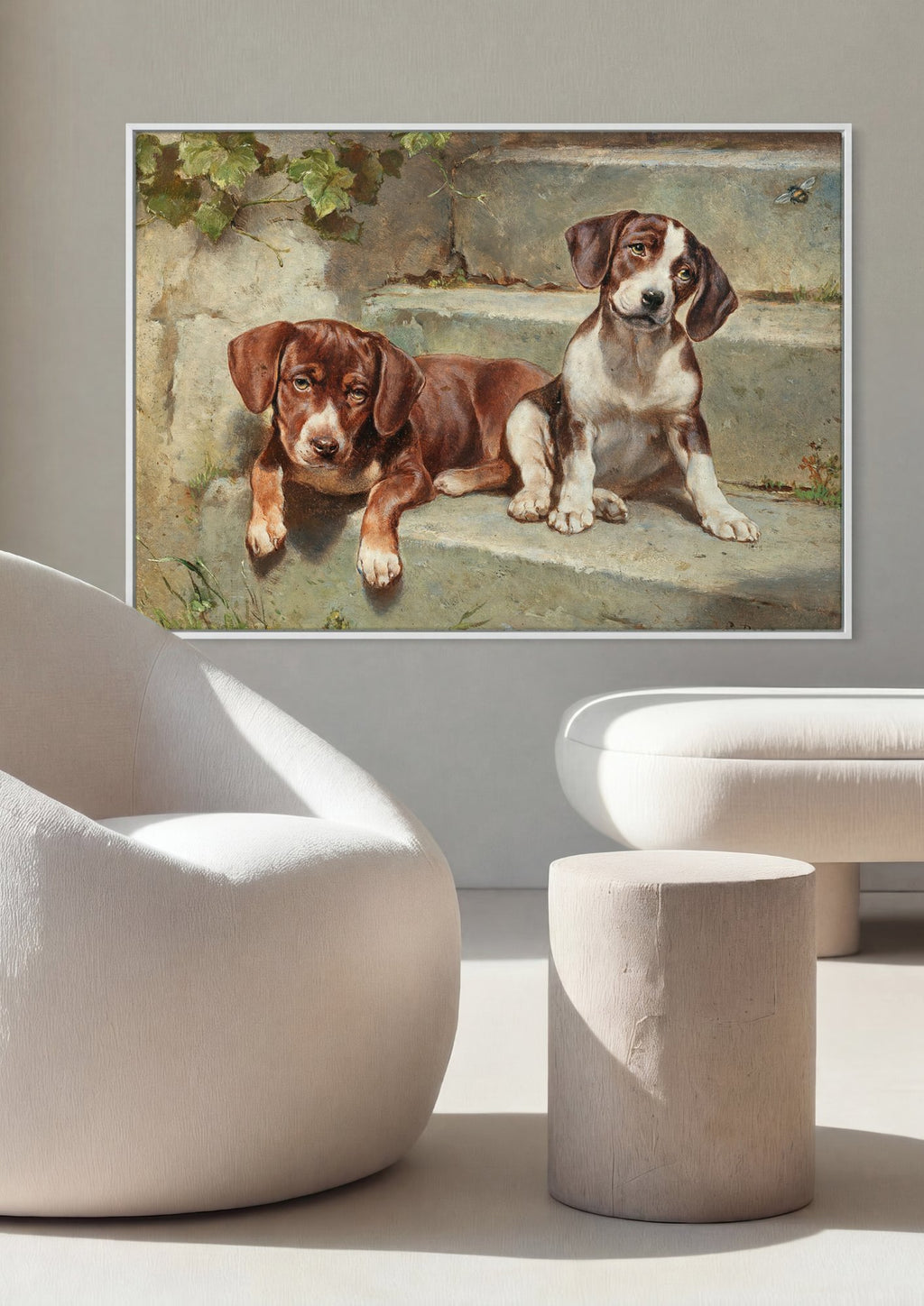 Quadro Decorativo Cães Filhotes em Degraus - Carl Reichert em ambiente decorado