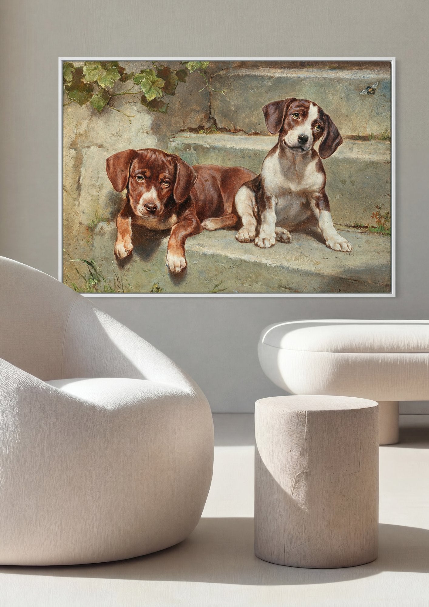 Quadro Decorativo Cães Filhotes em Degraus - Carl Reichert em ambiente decorado