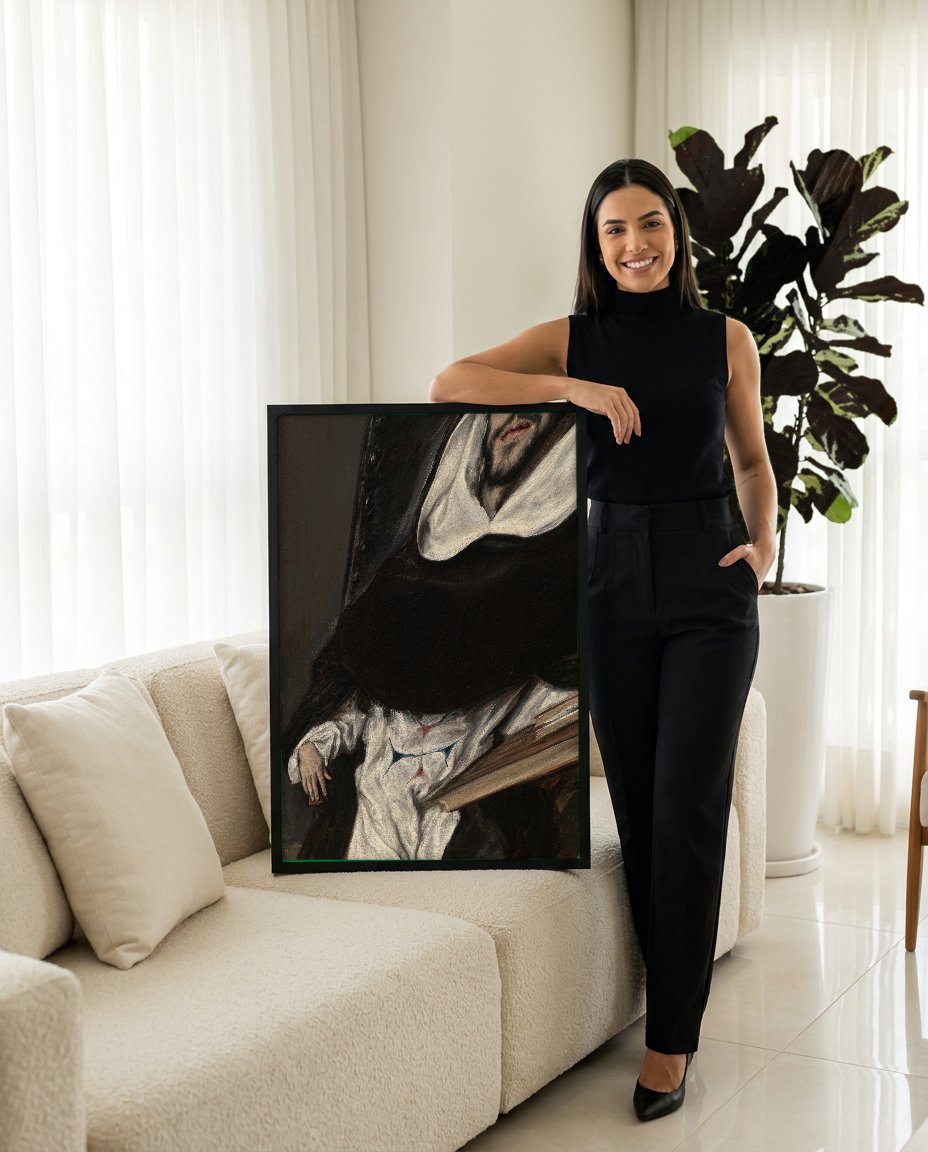 Quadro Decorativo 'São Tiago Menor' - El Greco com modelo em ambiente