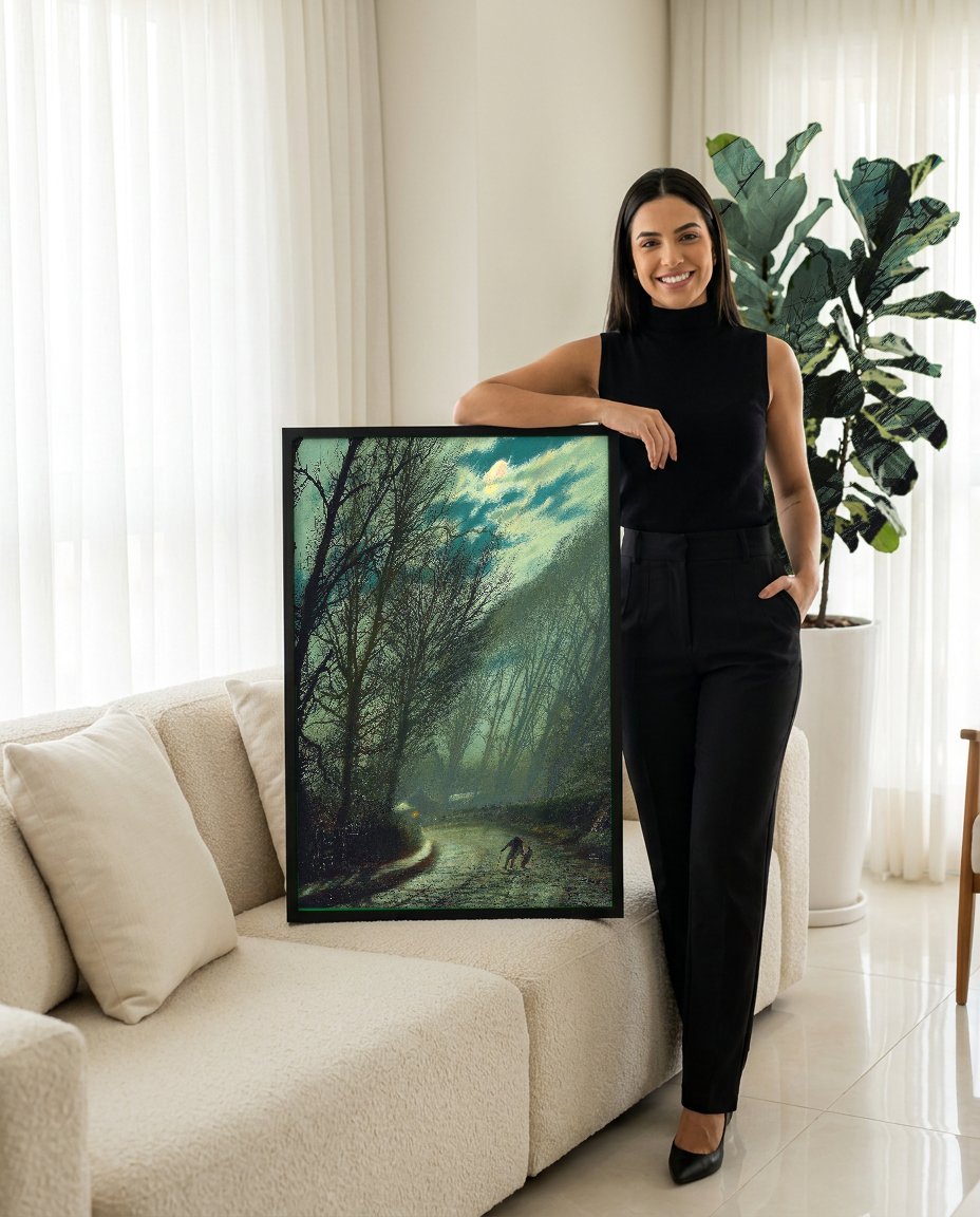 Quadro Decorativo A Chegada da Noite - Grimshaw com modelo em ambiente