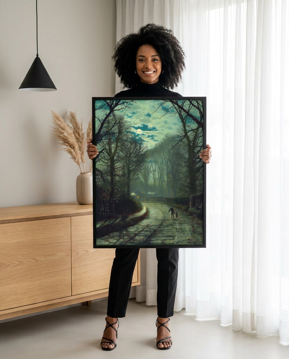 Quadro Decorativo A Chegada da Noite - Grimshaw com modelo em ambiente