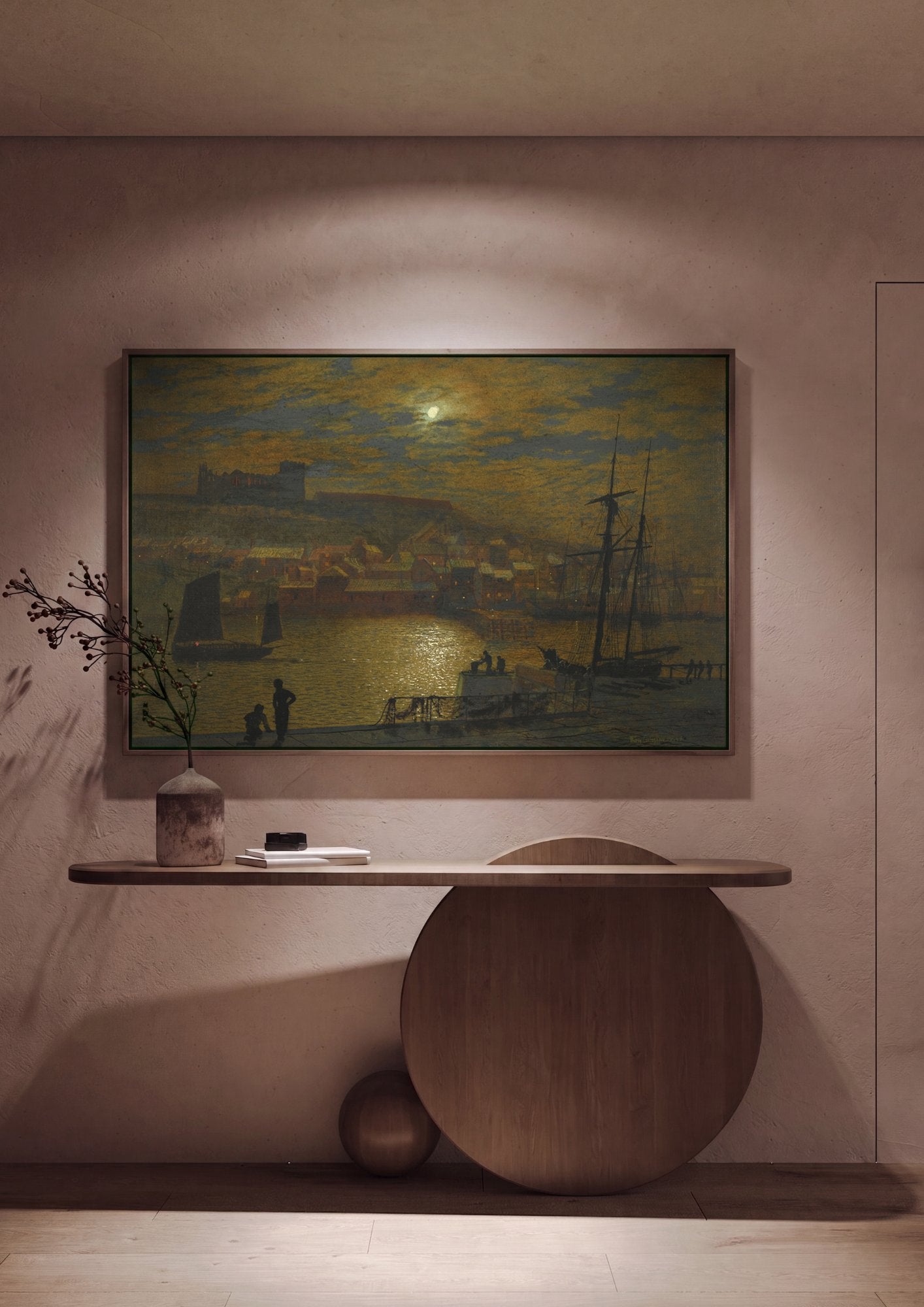 Quadro Decorativo Porto à Luz da Lua - Grimshaw em ambiente decorado