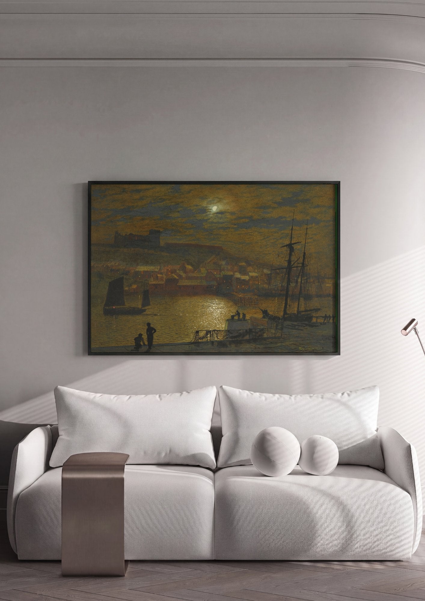 Quadro Decorativo Porto à Luz da Lua - Grimshaw em ambiente decorado