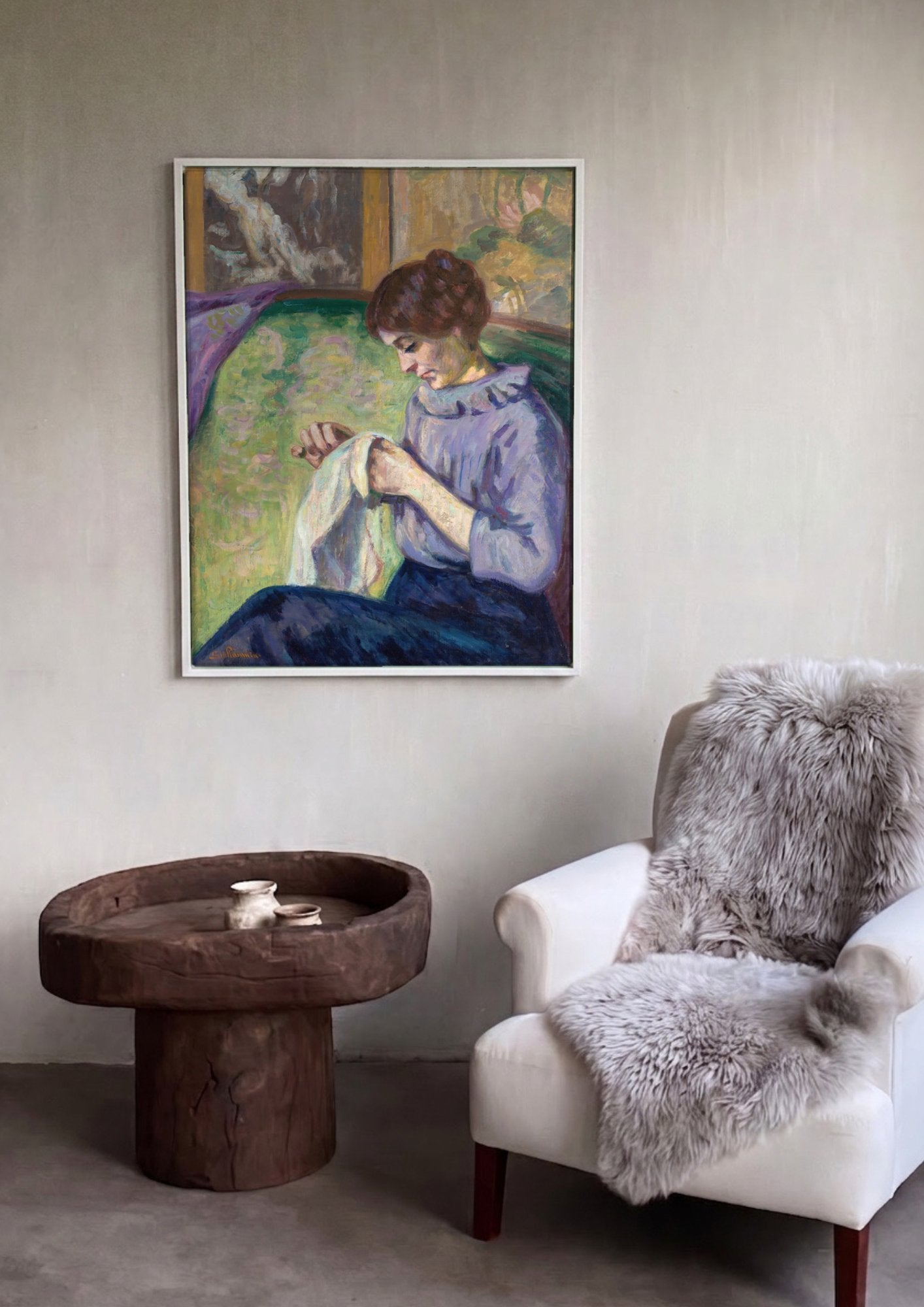 Quadro Decorativo A Costureira - Armand Guillaumin em ambiente decorado