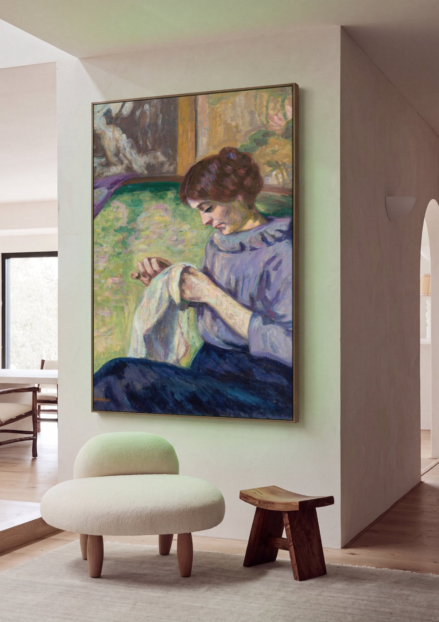 Quadro Decorativo A Costureira - Armand Guillaumin em ambiente decorado