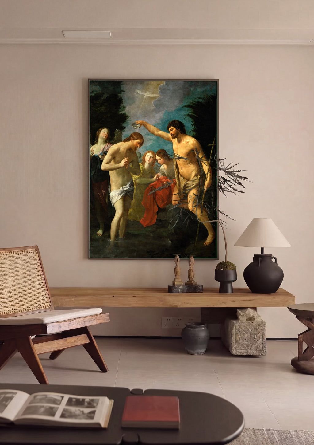 Quadro Decorativo O Batismo de Cristo - Guido Reni em ambiente decorado