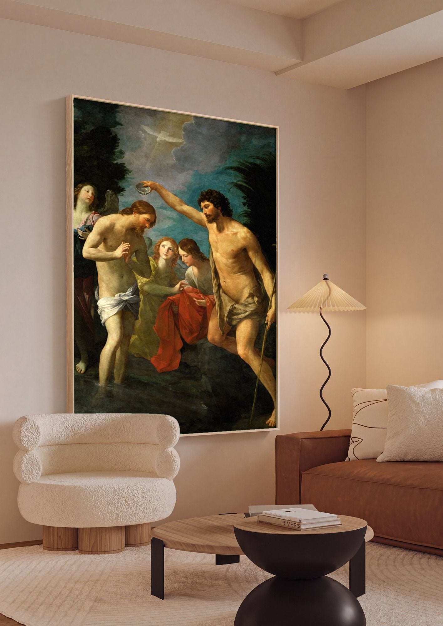 Quadro Decorativo O Batismo de Cristo - Guido Reni em ambiente decorado