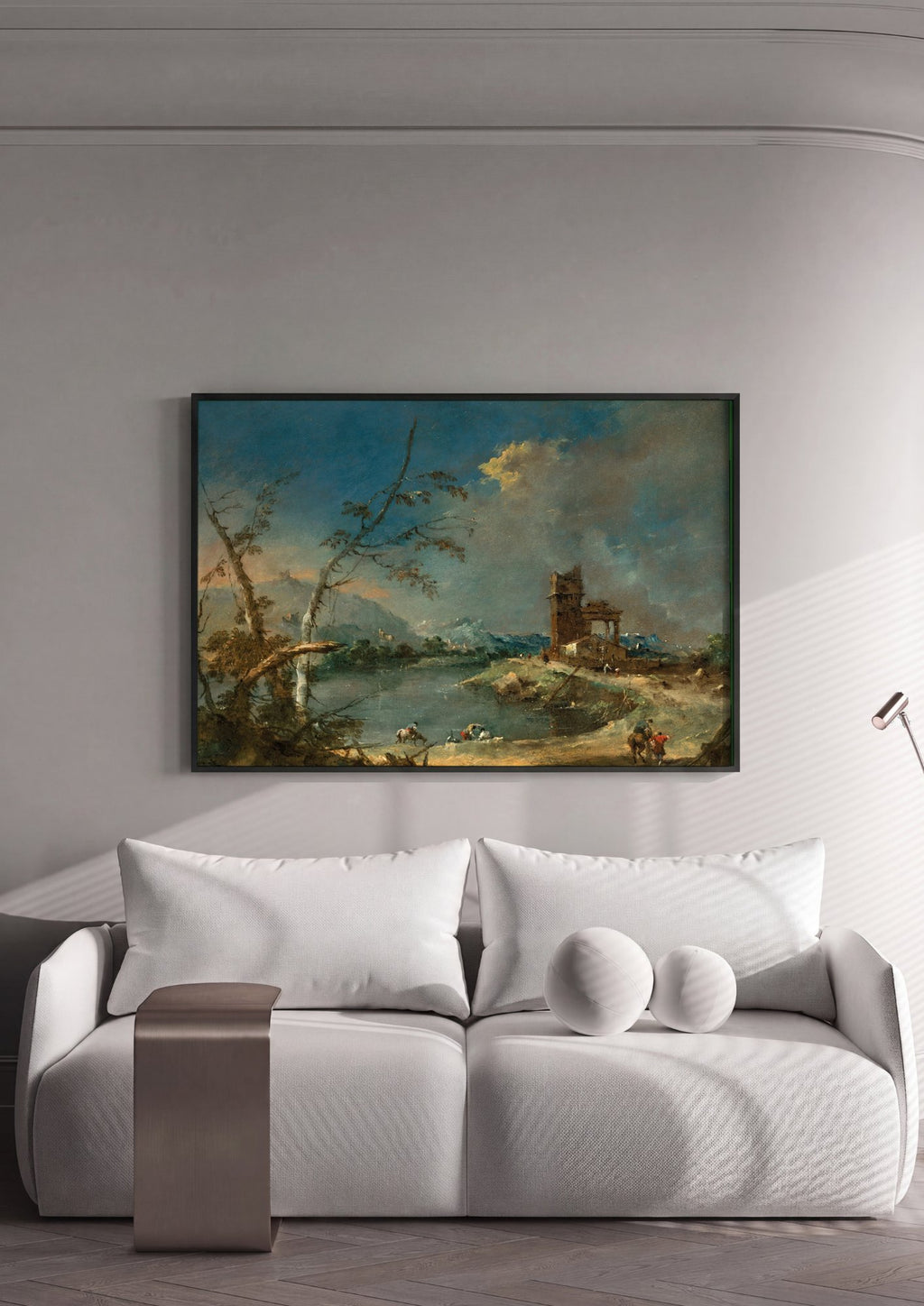 Quadro Decorativo Paisagem com Ruínas - Guardi em ambiente decorado