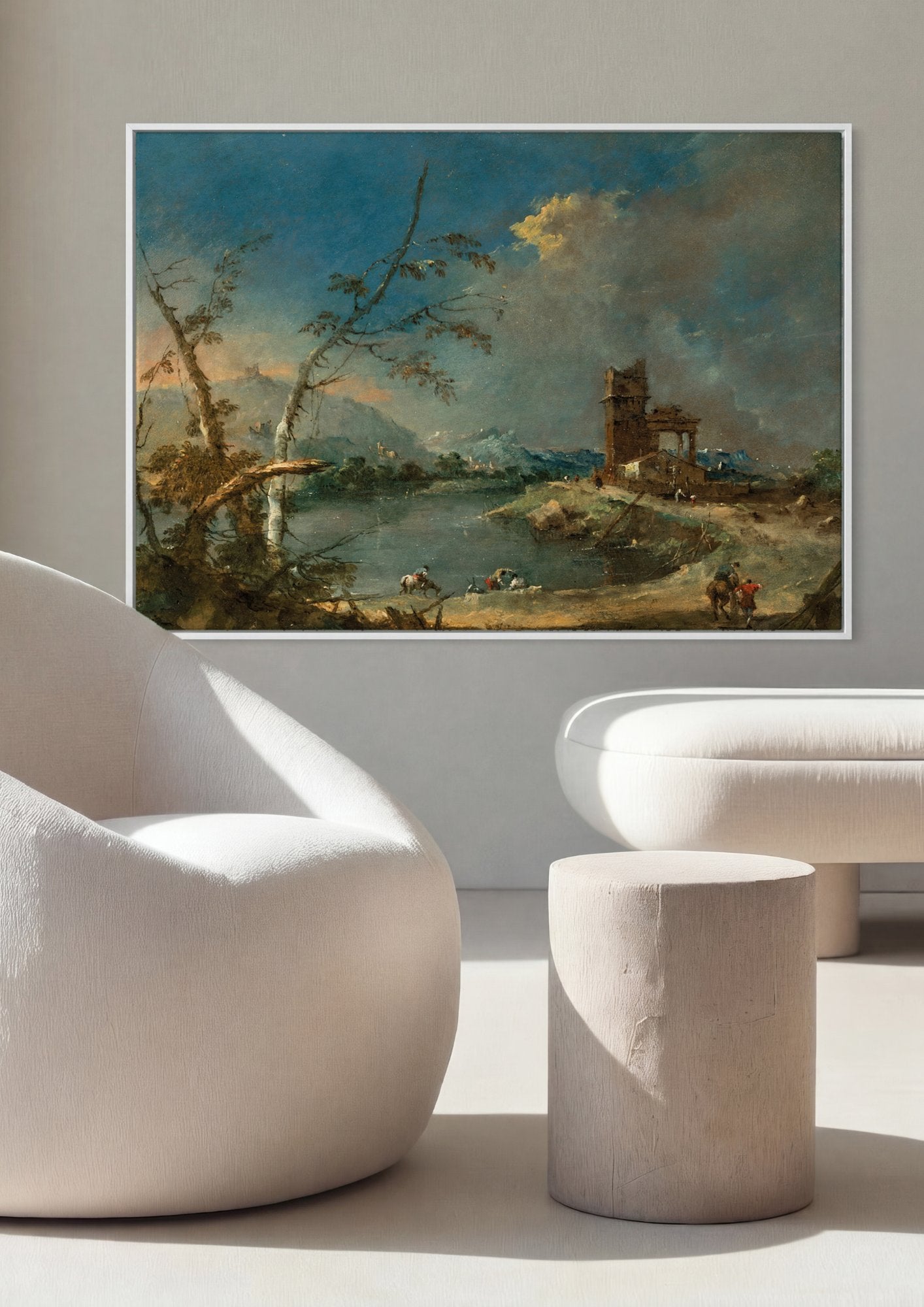 Quadro Decorativo Paisagem com Ruínas - Guardi em ambiente decorado