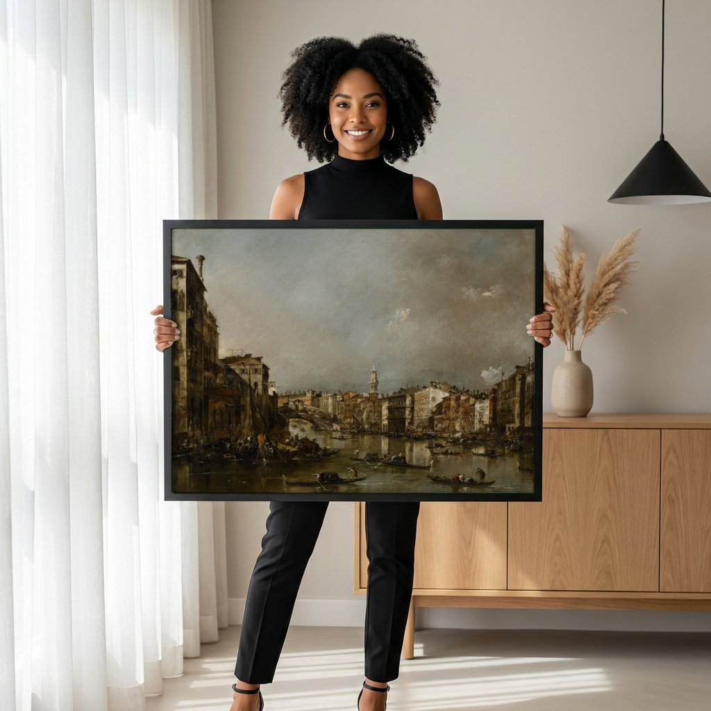 Quadro Decorativo Canal Grande, Veneza - Guardi com modelo em ambiente