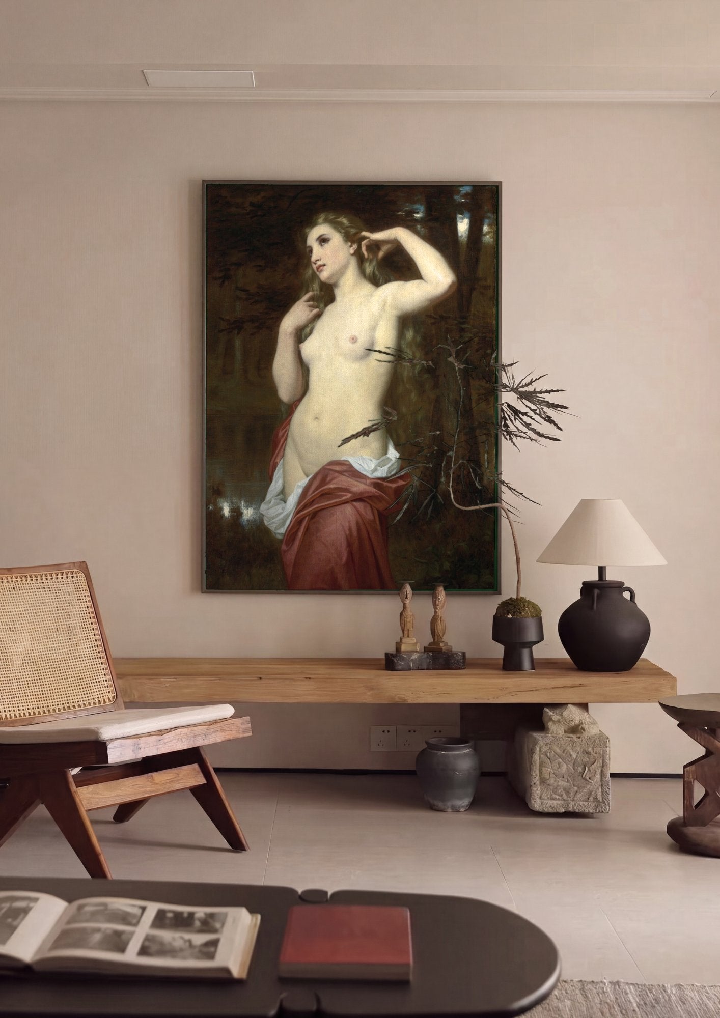 Quadro Decorativo A Ninfa da Fonte - Hugues Merle em ambiente decorado