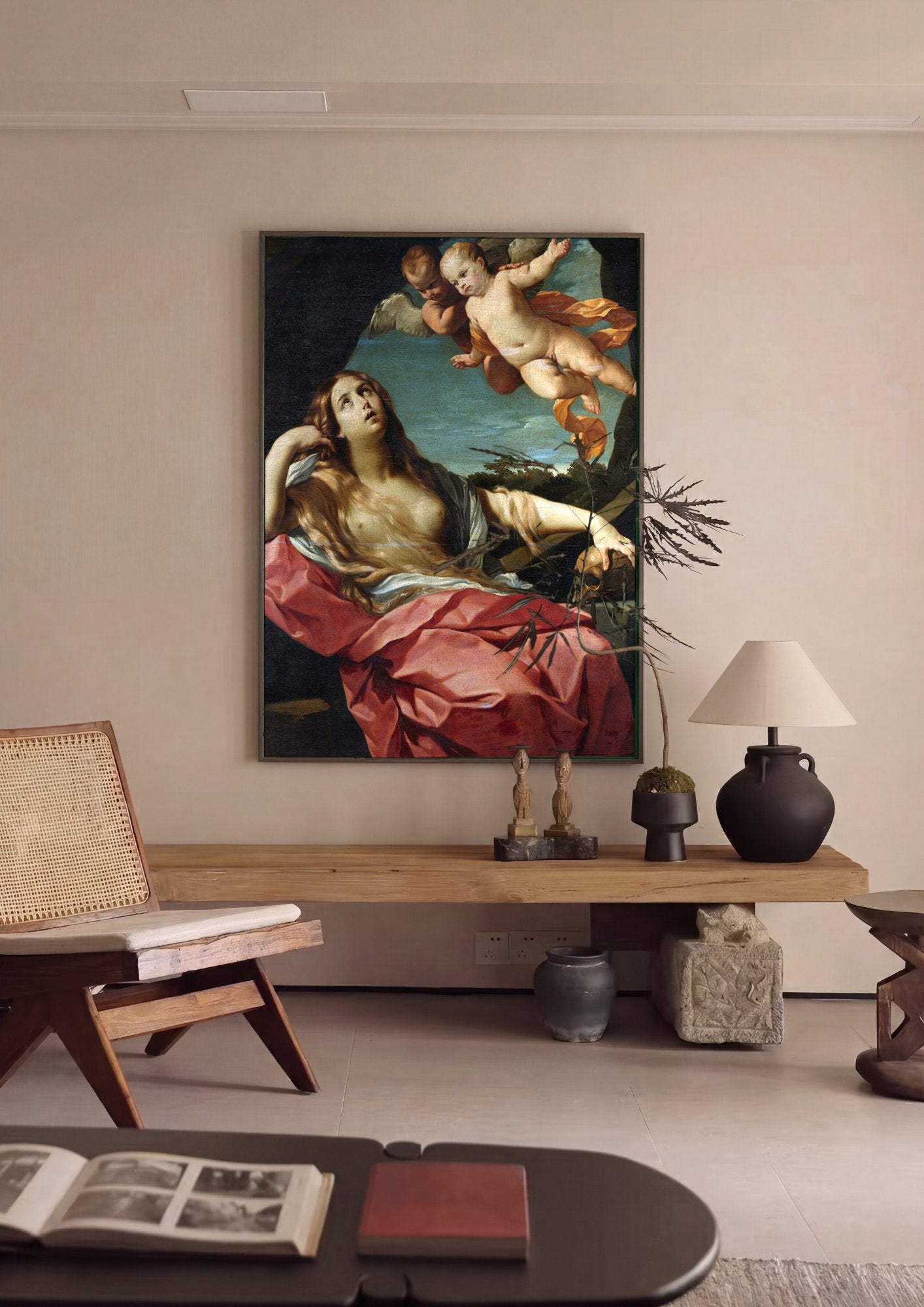 Quadro Decorativo Madalena Penitente - Guido Reni em ambiente decorado