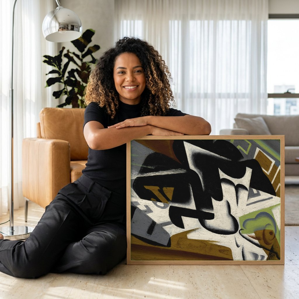 Quadro Decorativo 'Natureza-morta com Guitarra' - Juan Gris com modelo em ambiente