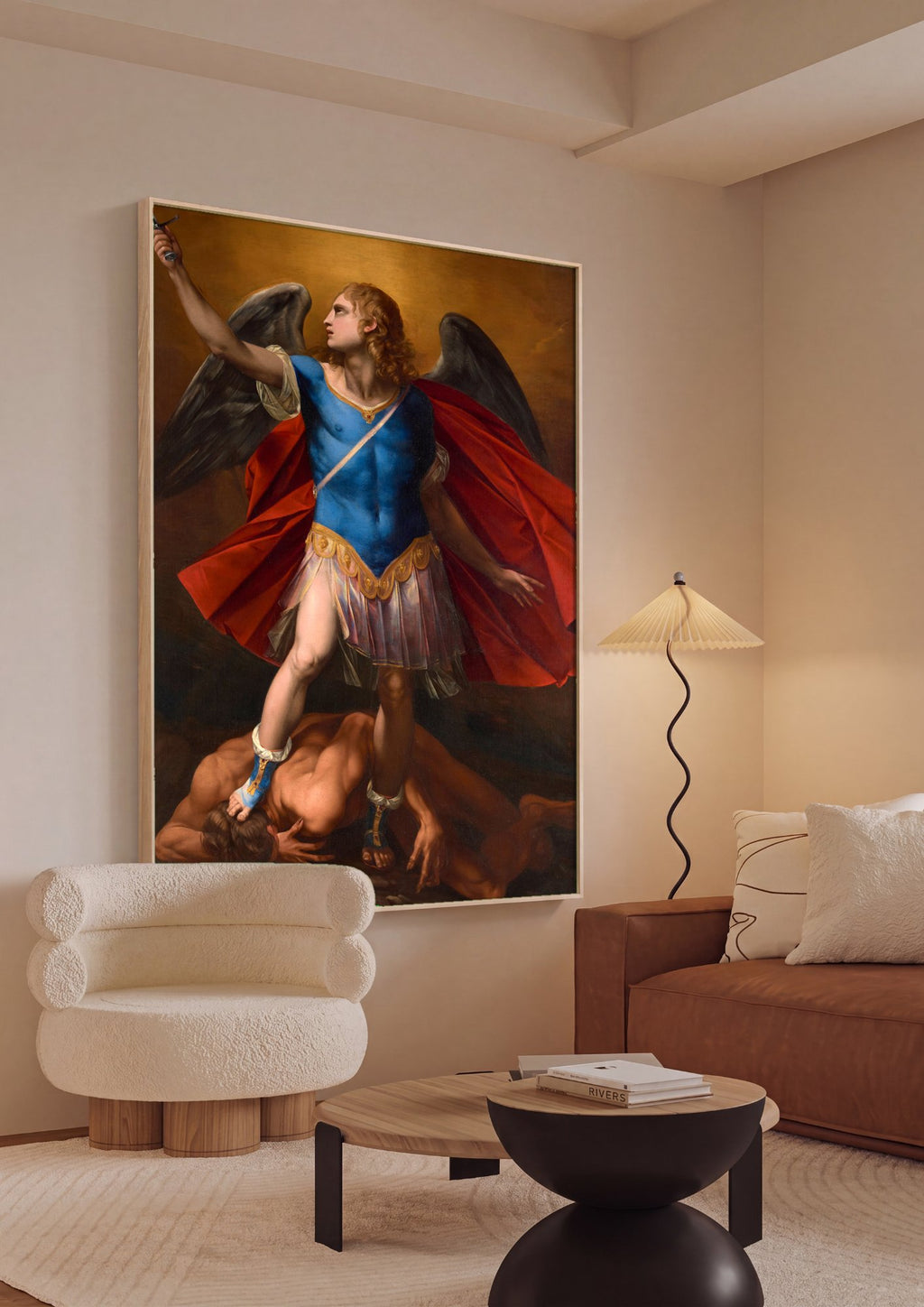 Quadro Decorativo São Miguel Arcanjo - Guido Reni em ambiente decorado