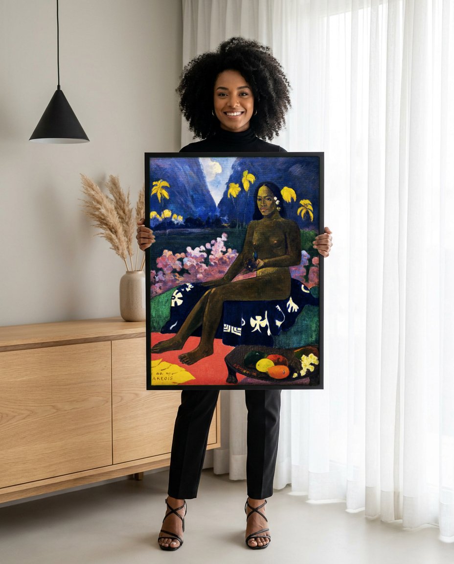 Quadro Decorativo Te aa no Areois - Gauguin com modelo em ambiente