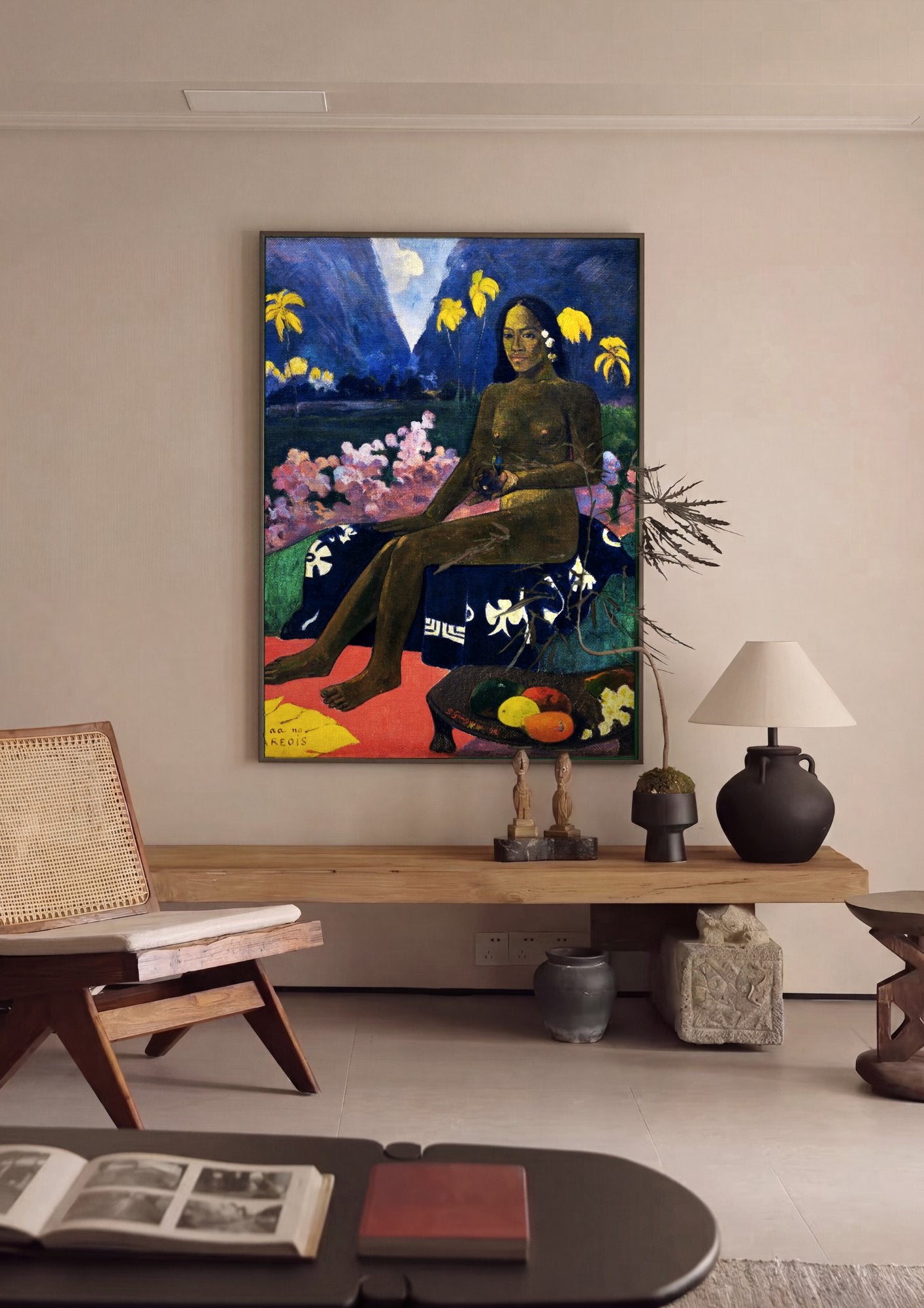 Quadro Decorativo Te aa no Areois - Gauguin em ambiente decorado
