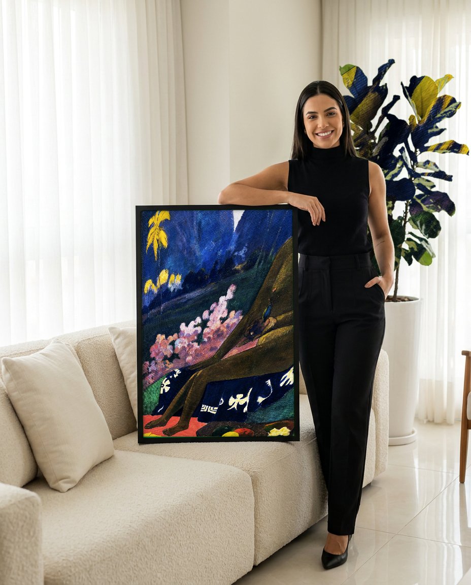 Quadro Decorativo Te aa no Areois - Gauguin com modelo em ambiente