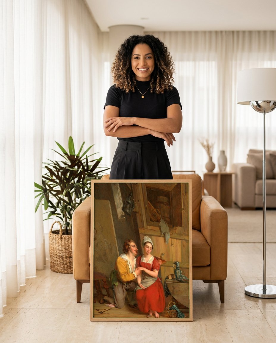 Quadro Decorativo A Oferta do Pintor - Gustaf Wappers com modelo em ambiente