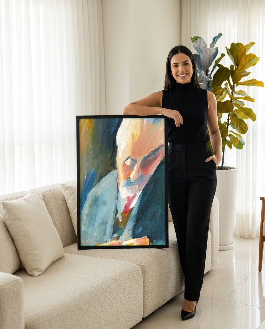 Quadro Decorativo Retrato de Homem - August Macke com modelo em ambiente