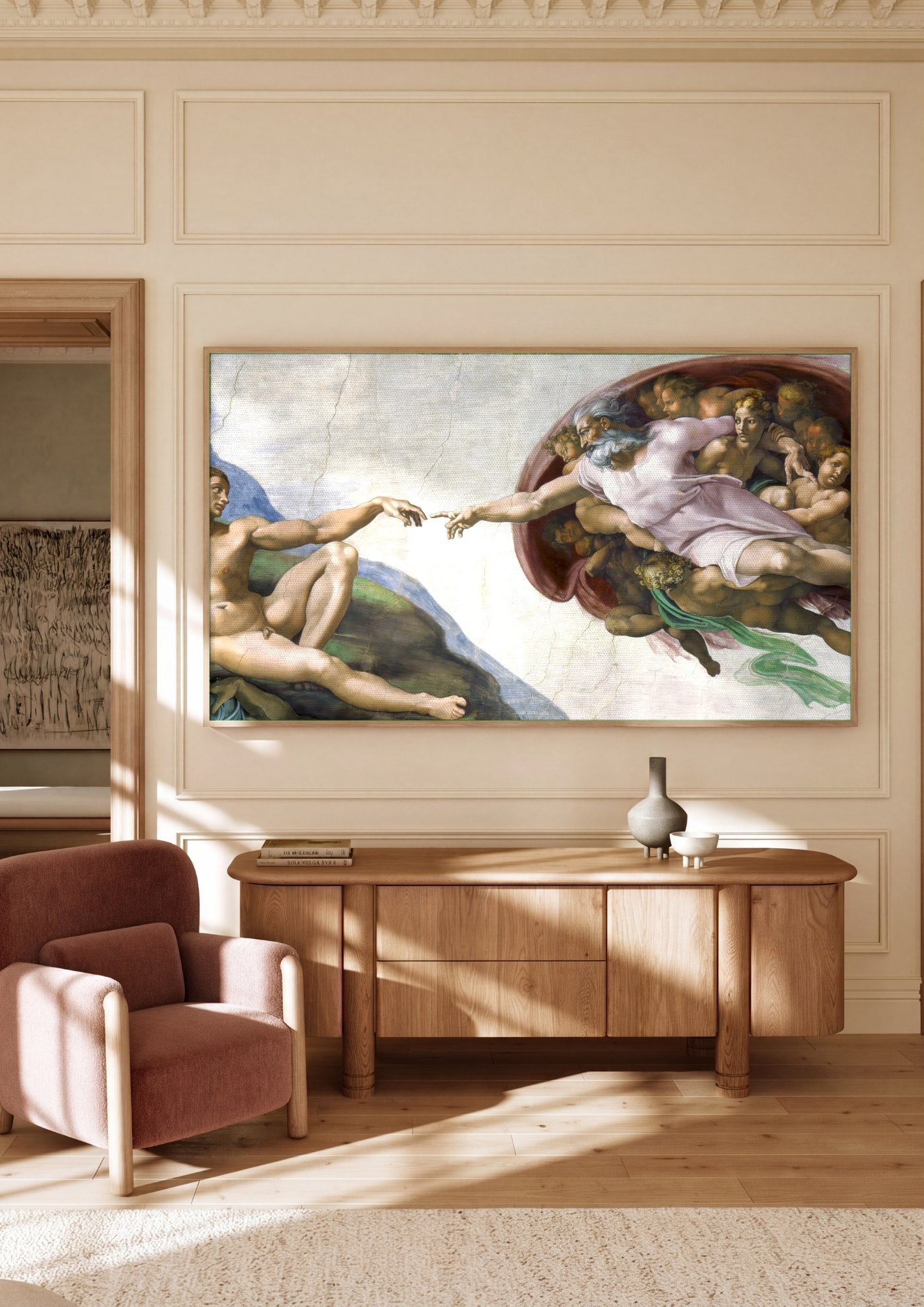 Quadro Decorativo A Criacao de Adao - Michelangelo | quadro emoldurado na parede