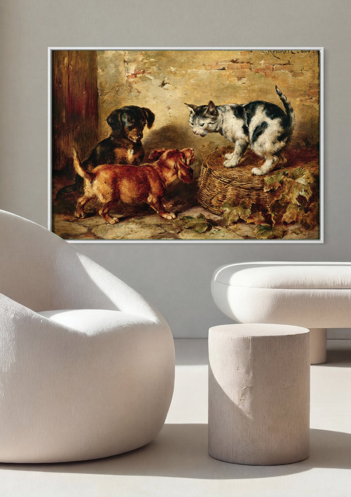 Quadro Decorativo Cães e Gato - Carl Reichert | quadro emoldurado na parede