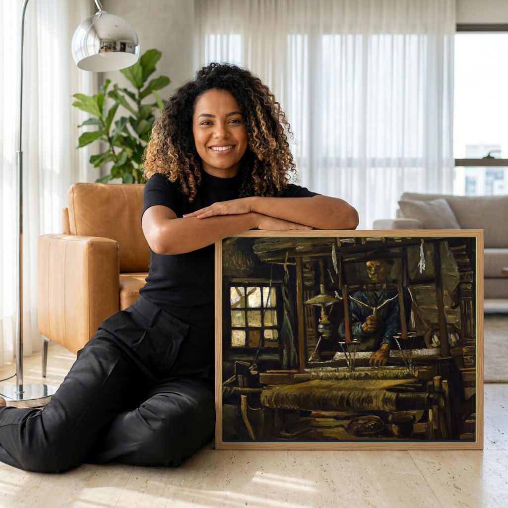 Quadro Decorativo O Tecelão - Van Gogh | modelo apresentando o quadro emoldurado