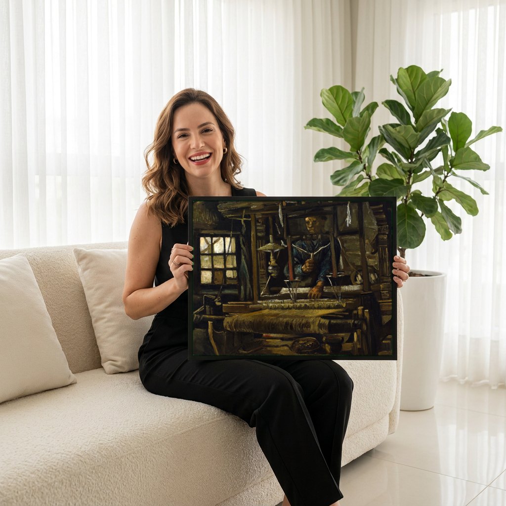 Quadro Decorativo O Tecelão - Van Gogh | modelo apresentando o quadro emoldurado