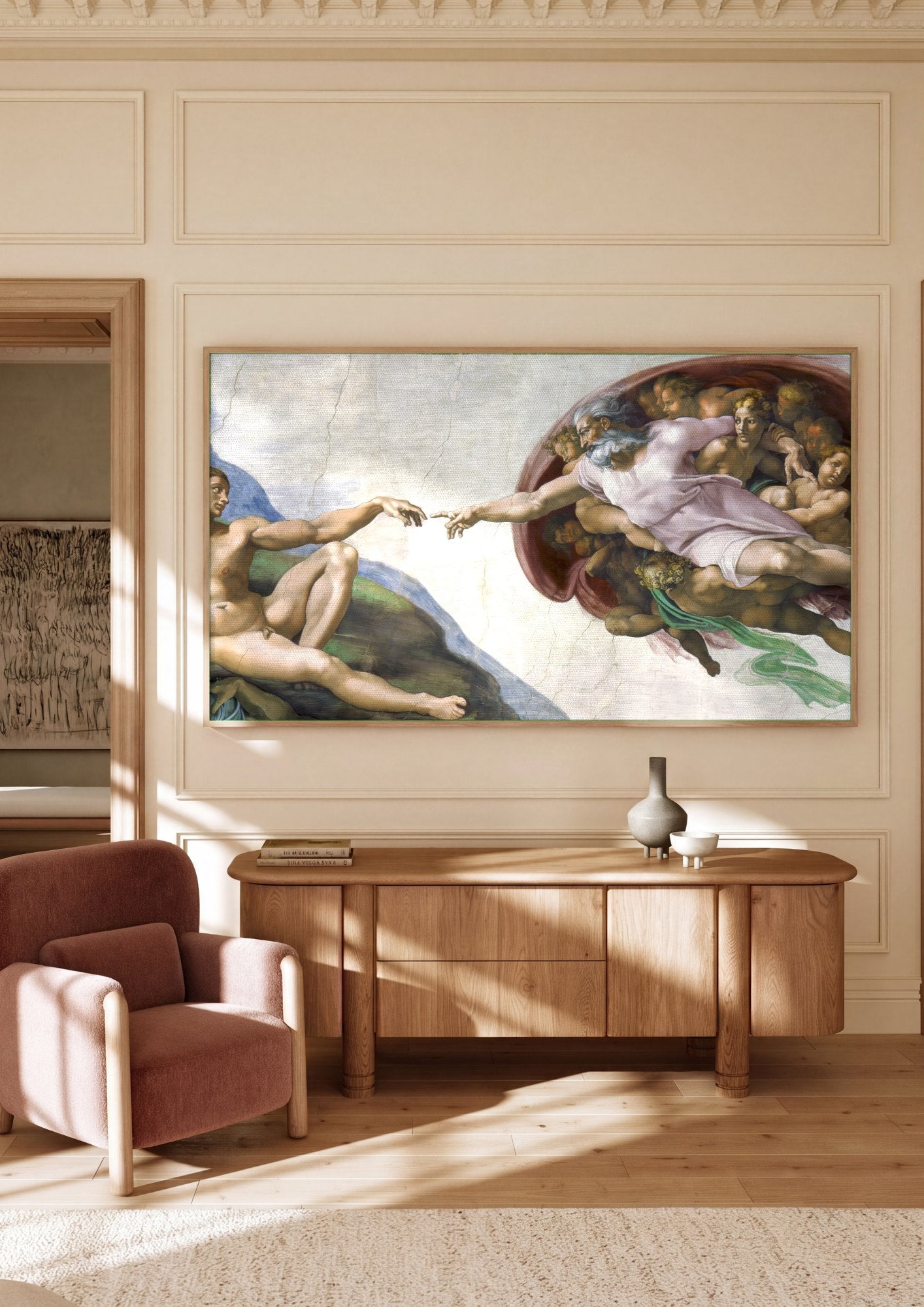 Quadro Decorativo A Criação de Adão - Michelangelo | quadro emoldurado na parede