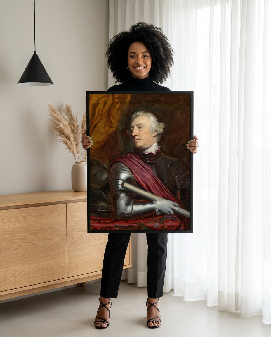 Quadro Decorativo Retrato do General John Burgoyne - Joshua Reynolds | modelo apresentando o quadro emoldurado