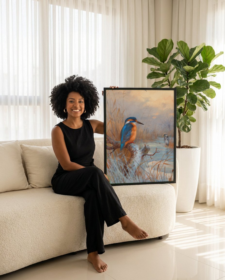 Quadro Decorativo Pássaros no Pântano - Thorburn | modelo apresentando o quadro emoldurado