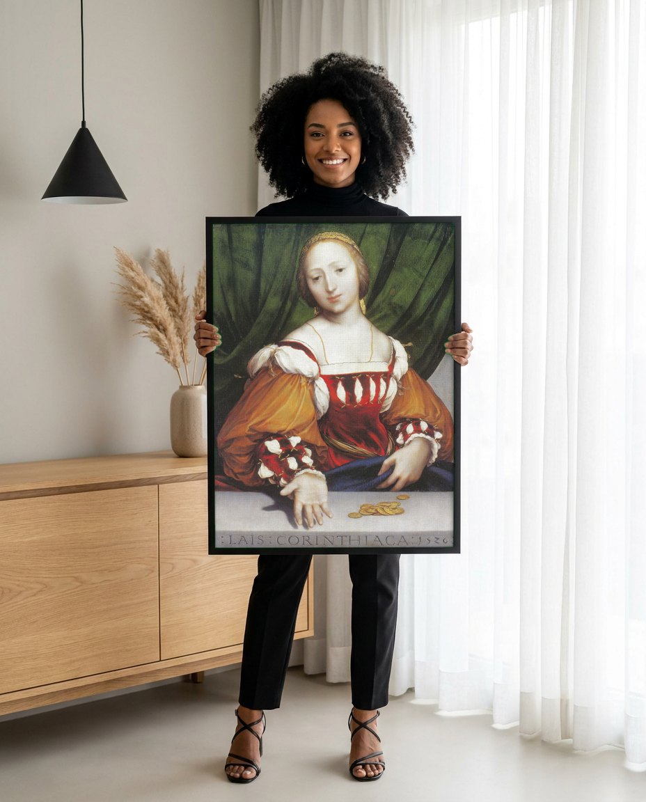 Quadro Decorativo Lais de Corinto - Hans Holbein, o Jovem | modelo apresentando o quadro emoldurado