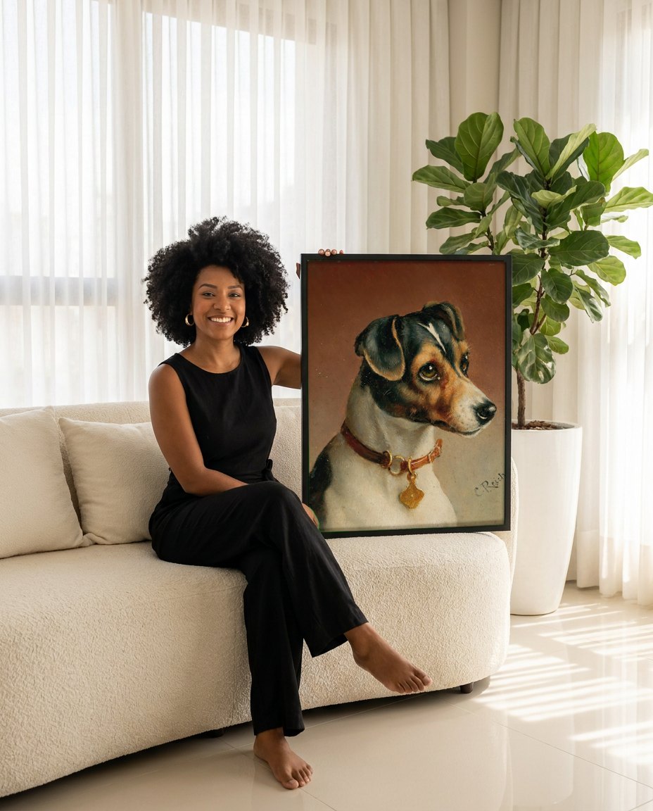 Quadro Decorativo Cão Terrier - Carl Reichert | modelo apresentando o quadro emoldurado