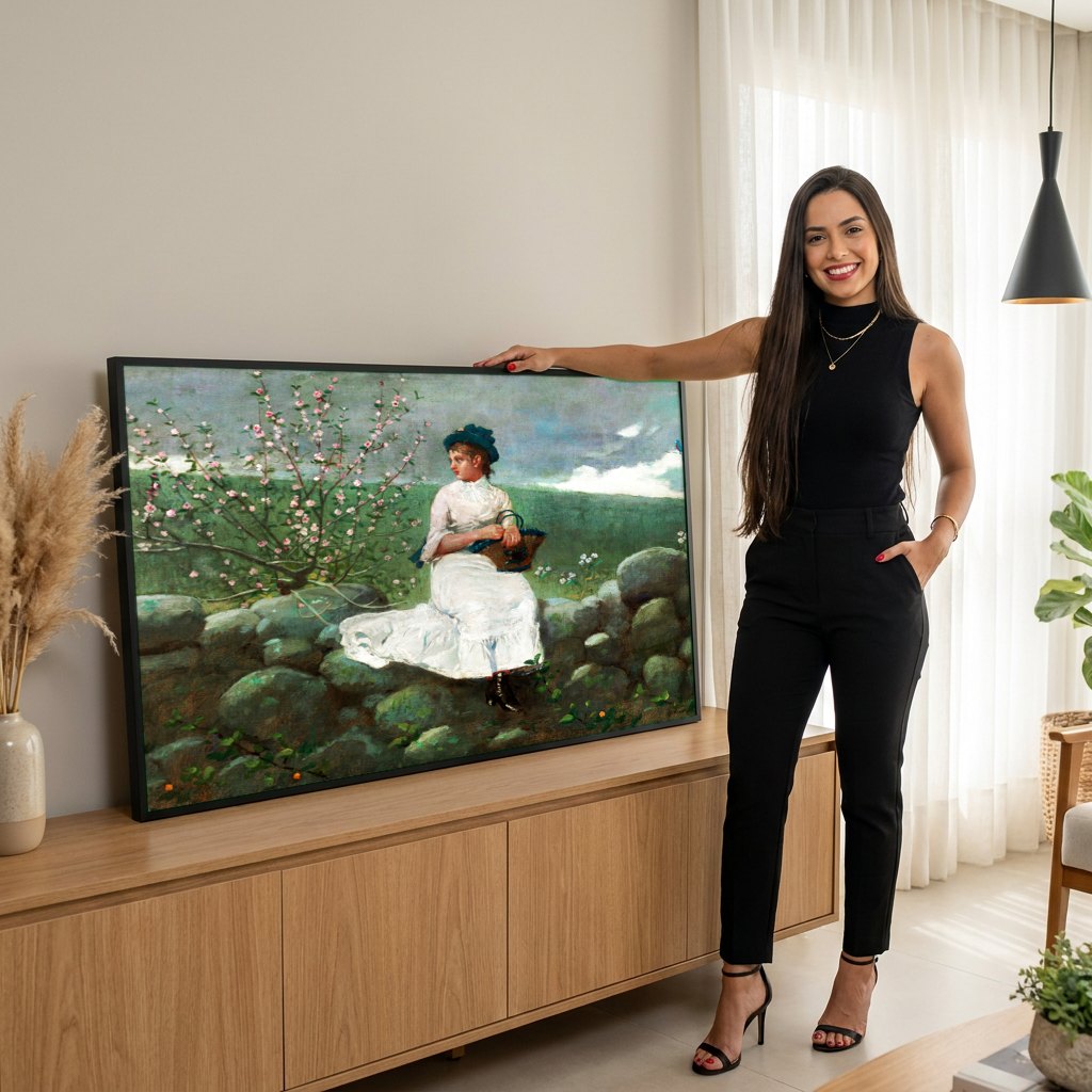 Quadro Decorativo A Peach Blow - Winslow Homer | modelo apresentando o quadro emoldurado