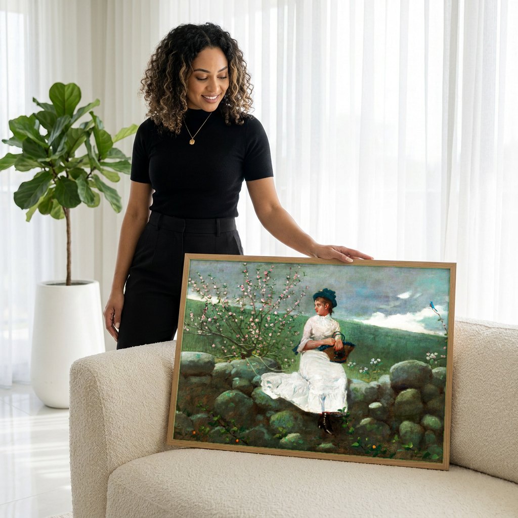Quadro Decorativo A Peach Blow - Winslow Homer | modelo apresentando o quadro emoldurado