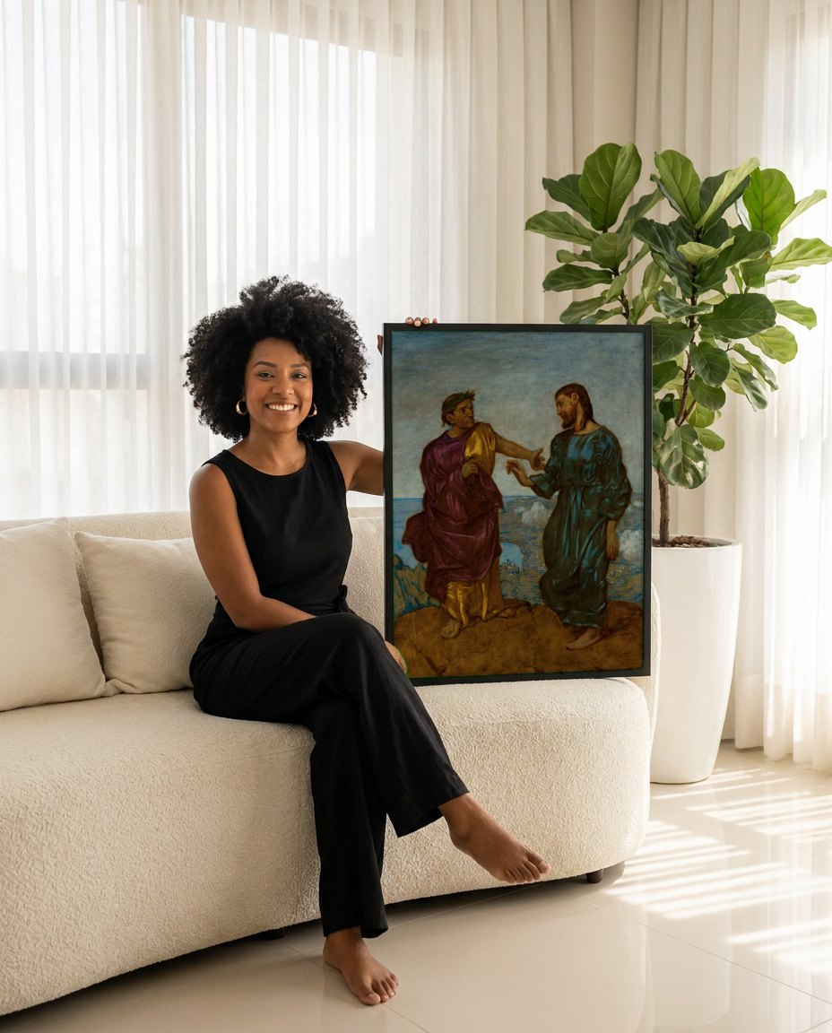 Quadro Decorativo A Tentação de Cristo - Hans Thoma | modelo apresentando o quadro emoldurado