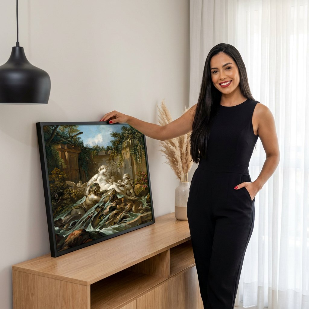 Quadro Decorativo A Fonte de Vênus - Boucher | modelo apresentando o quadro emoldurado
