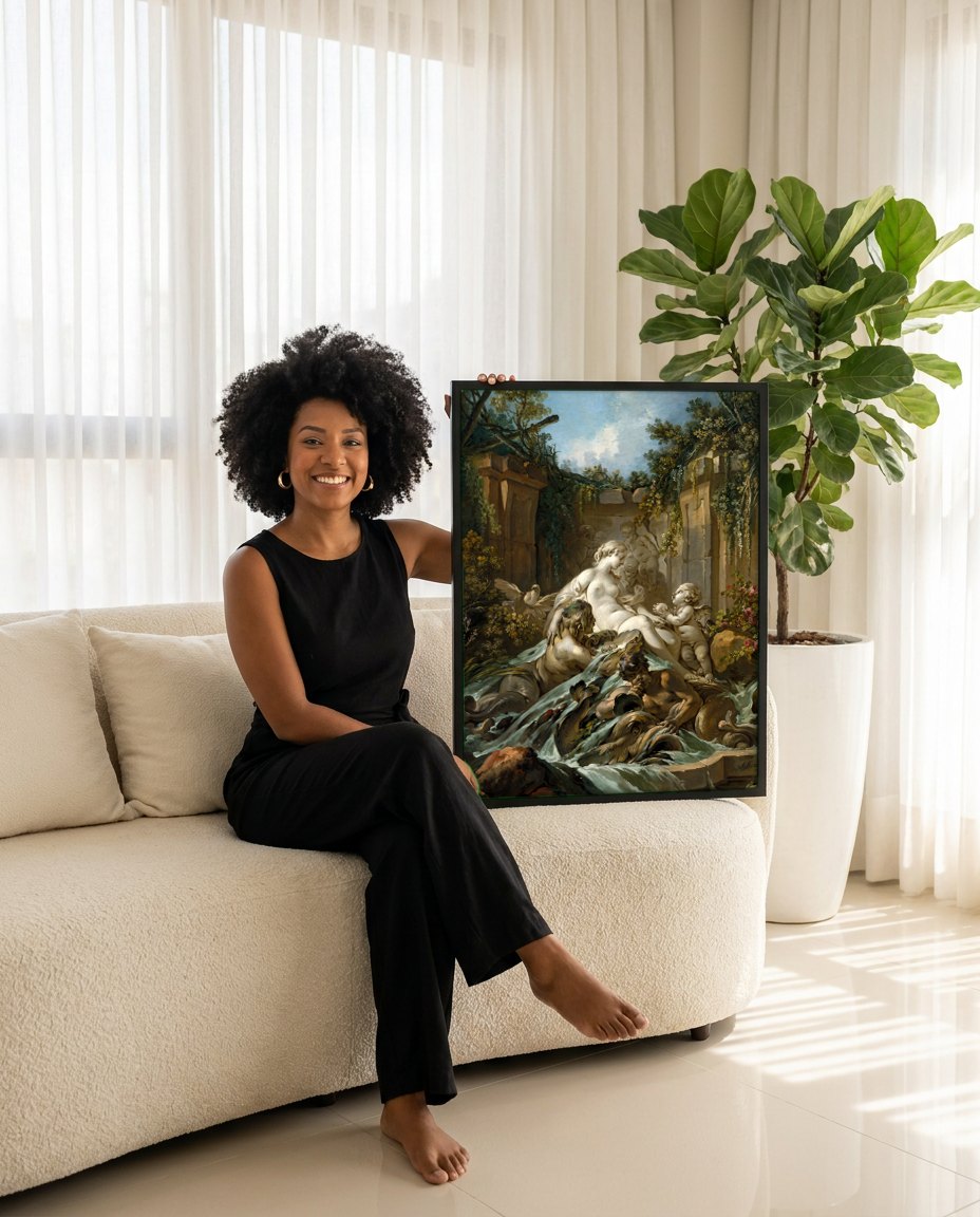 Quadro Decorativo A Fonte de Vênus - Boucher | modelo apresentando o quadro emoldurado