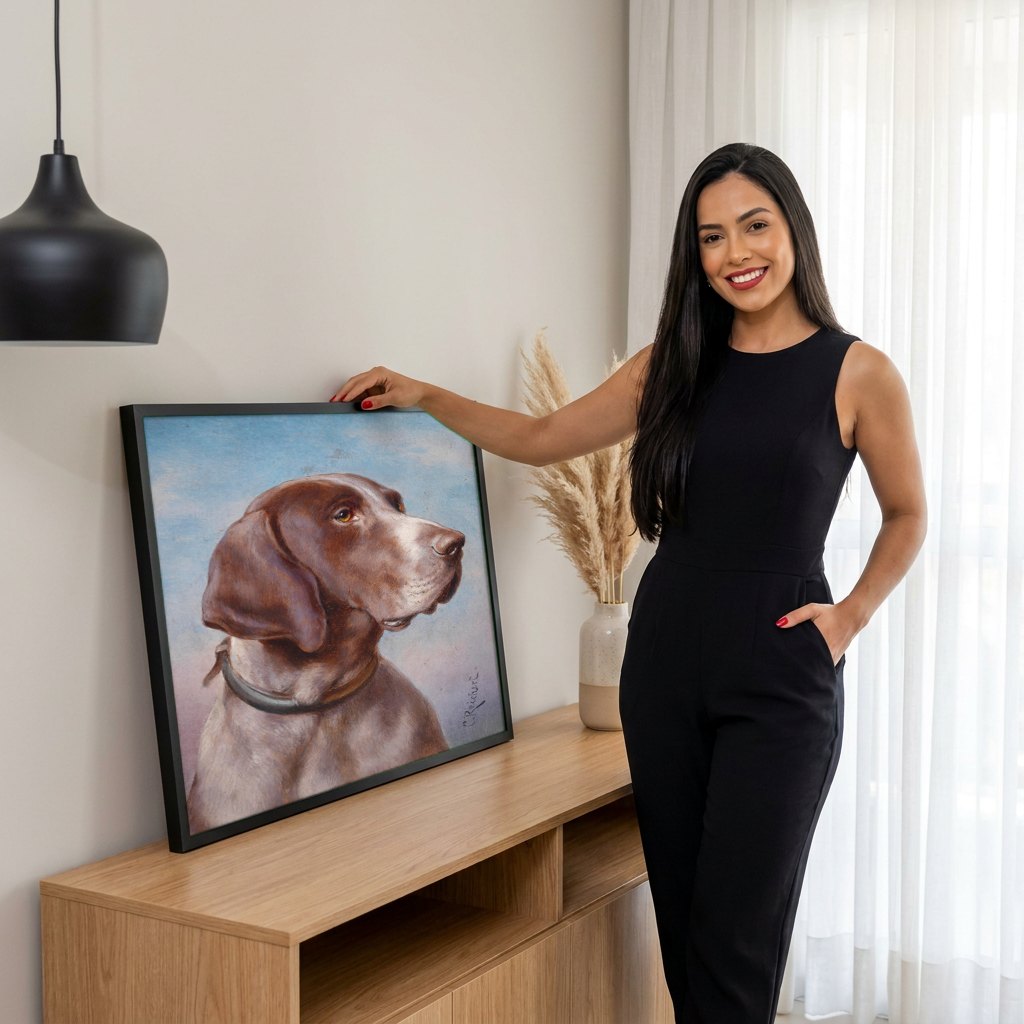 Quadro Decorativo Cão de Caça - Carl Reichert | modelo apresentando o quadro emoldurado