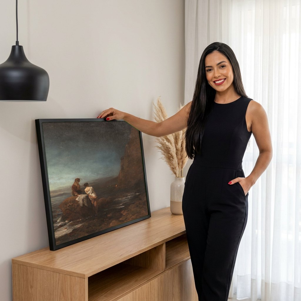 Quadro Decorativo 'O Naufrágio' - Oswald Achenbach | modelo apresentando o quadro emoldurado