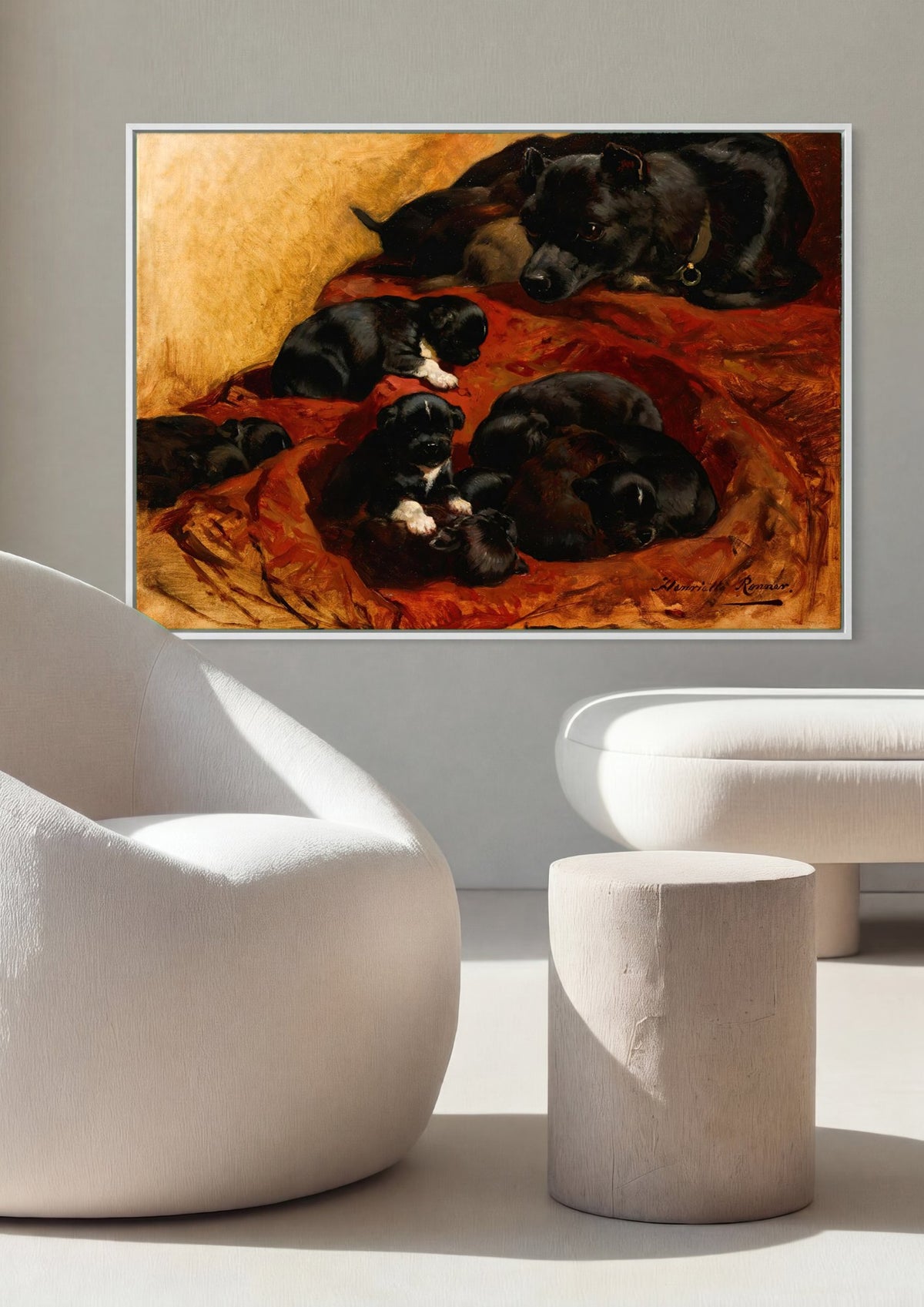 Quadro Decorativo Cadelinha e Filhotes - Henriëtte Ronner-Knip | quadro emoldurado na parede