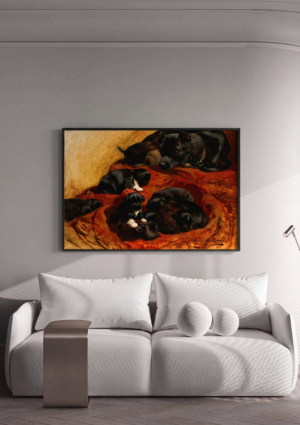 Quadro Decorativo Cadelinha e Filhotes - Henriëtte Ronner-Knip | quadro emoldurado na parede