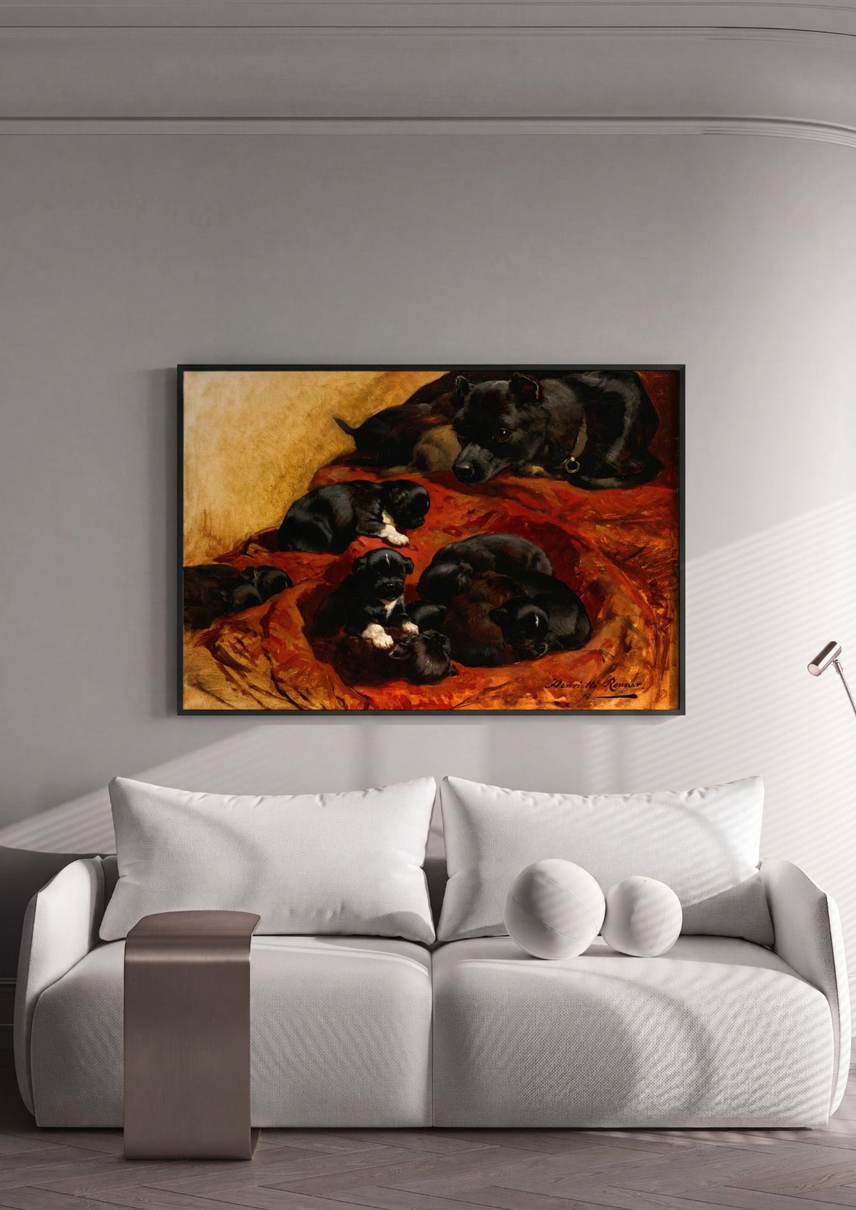 Quadro Decorativo Cadelinha e Filhotes - Henriëtte Ronner-Knip | quadro emoldurado na parede